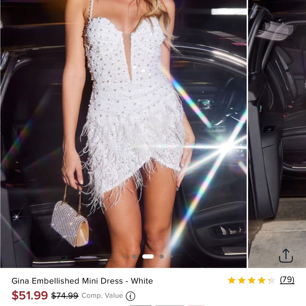 Embellished Mini Dress - White